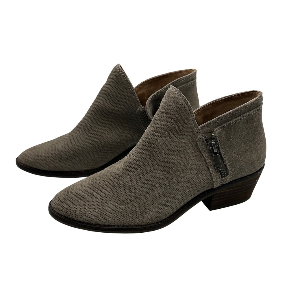 Lucky Brand Women's Suede Leather Gray Ankle Booties‎ Chevron Pattern Size 7.5M